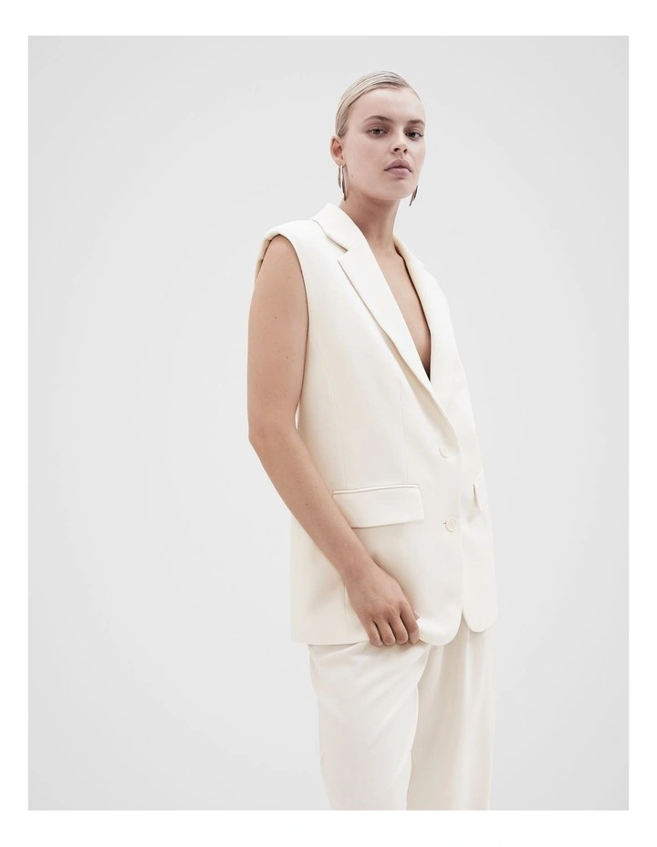Sleeveless Tailored Blazer in Cream image 3