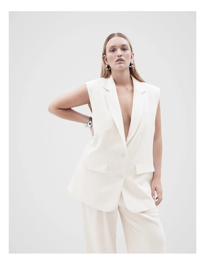 Sleeveless Tailored Blazer in Cream image 6