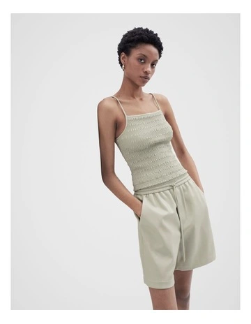 Leather Look Shirred Top in Sage
