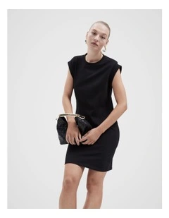 Rib Sleeve Dress in Black