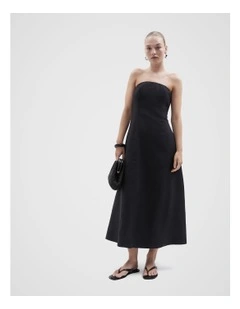 Strapless Linen Maxi Dress in Black