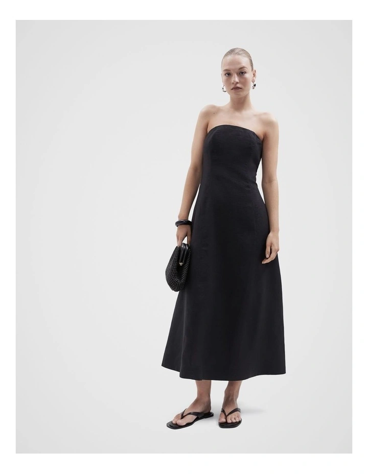 Strapless Linen Maxi Dress in Black image 1