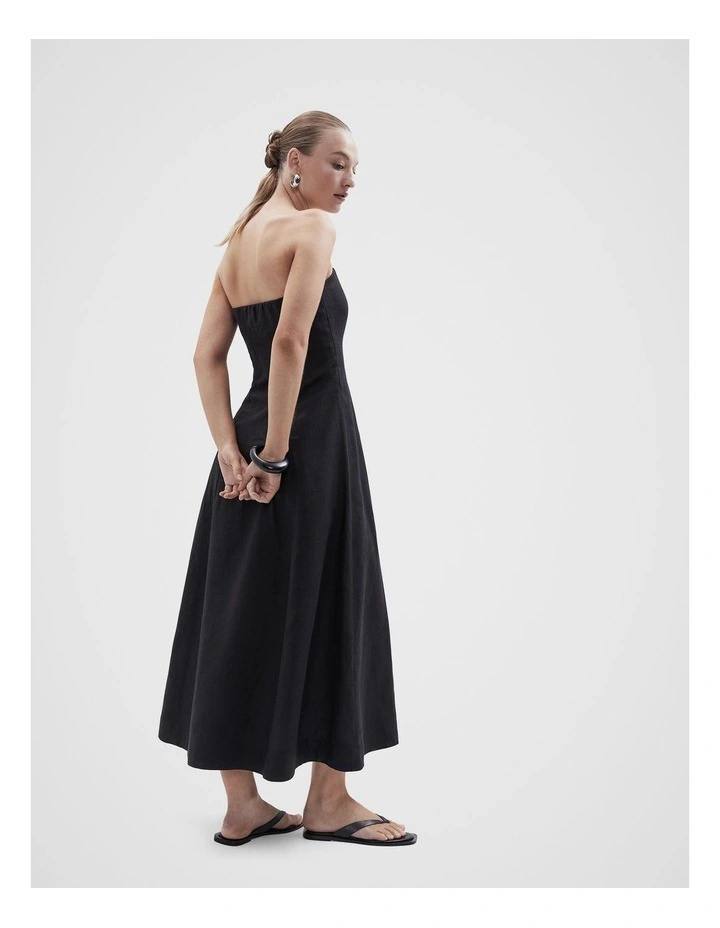 Strapless Linen Maxi Dress in Black image 2