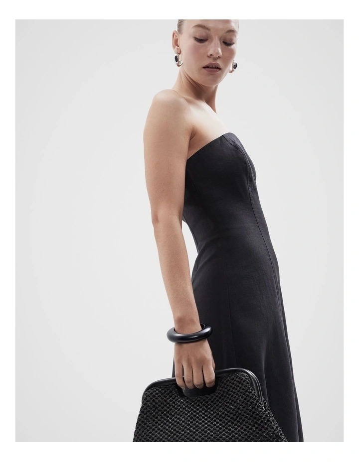 Strapless Linen Maxi Dress in Black image 3