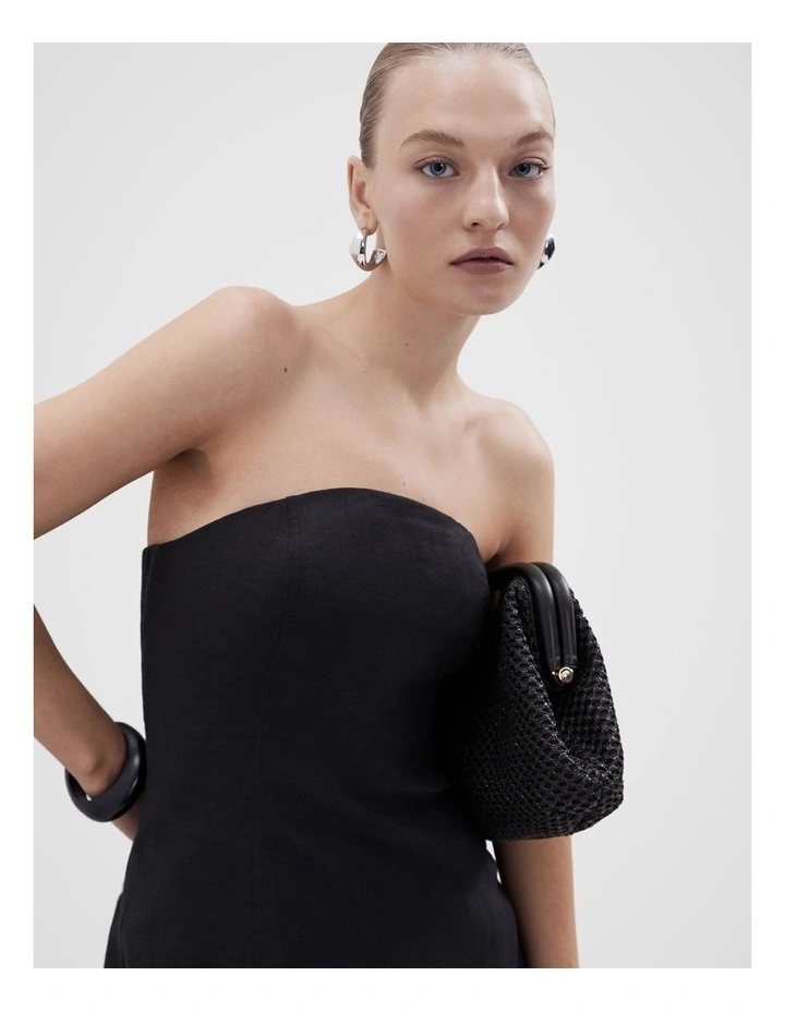 Strapless Linen Maxi Dress in Black image 4