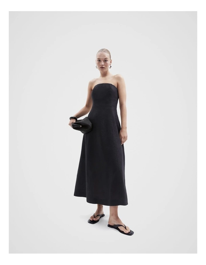 Strapless Linen Maxi Dress in Black image 5