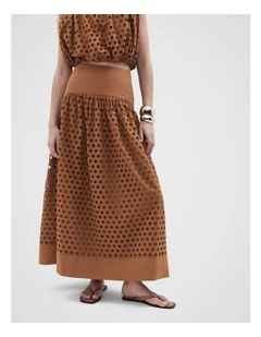Cutwork Gathered Maxi Skirt in Burnt Sienna