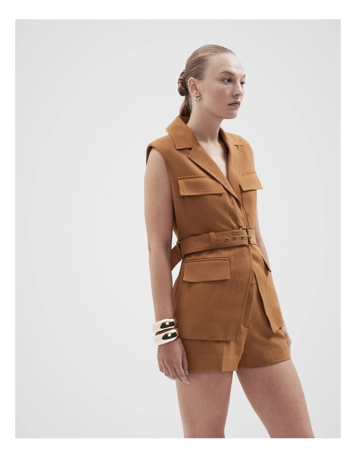 Sleeveless Tailored Safari Jacket in Burnt Sienna image 1