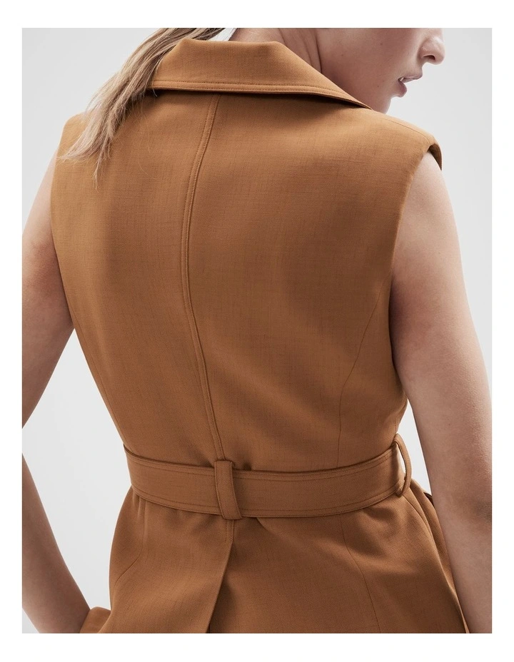 Sleeveless Tailored Safari Jacket in Burnt Sienna image 4