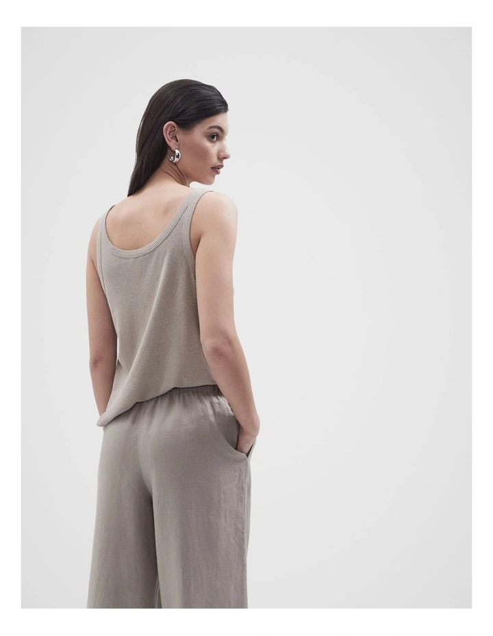 Linen Blend Scoop Neck Tank in Grey image 2