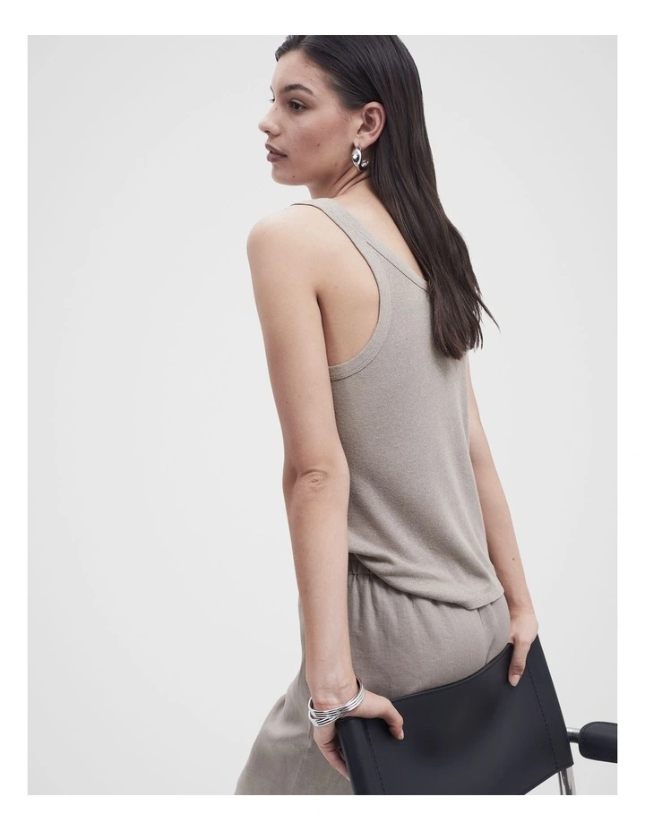 Linen Blend Scoop Neck Tank in Grey image 4