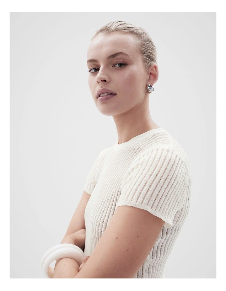 Sheer Fitted Tee in Parchment image 3