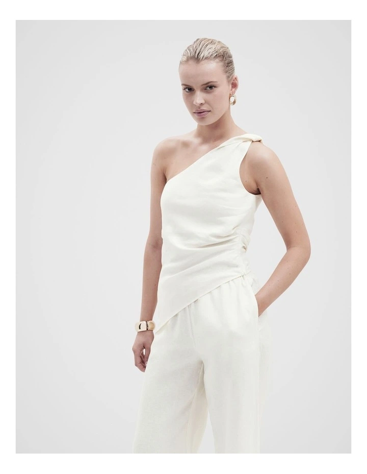 Twist One Shoulder Top in Parchment image 1