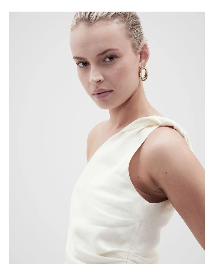 Twist One Shoulder Top in Parchment image 3