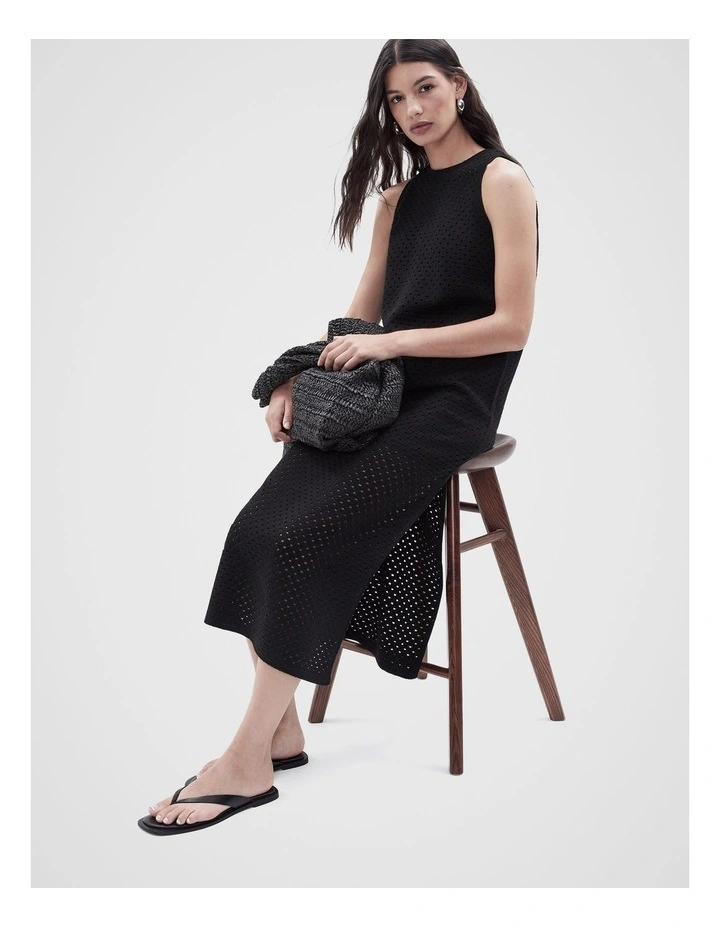 Crochet Sleeveless Dress in Black image 3