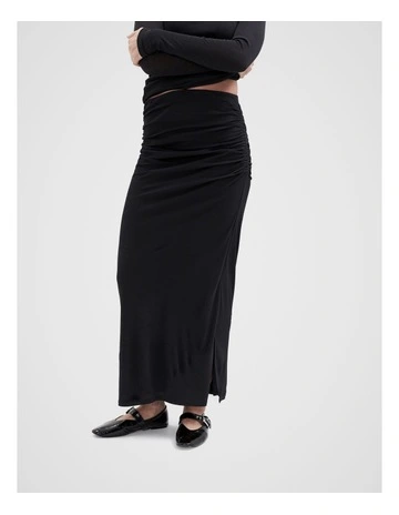 Ruched Mesh Maxi Skirt