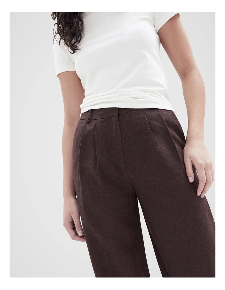 Linen Wide Leg Pant in Brown image 3