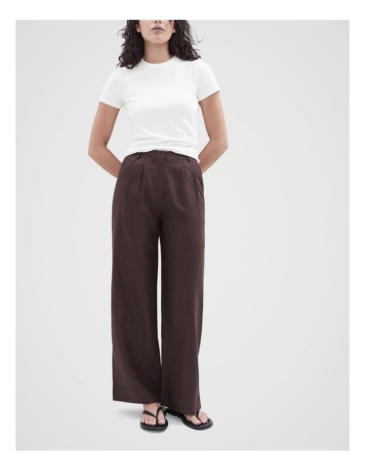 Linen Wide Leg Pant in Brown image 4