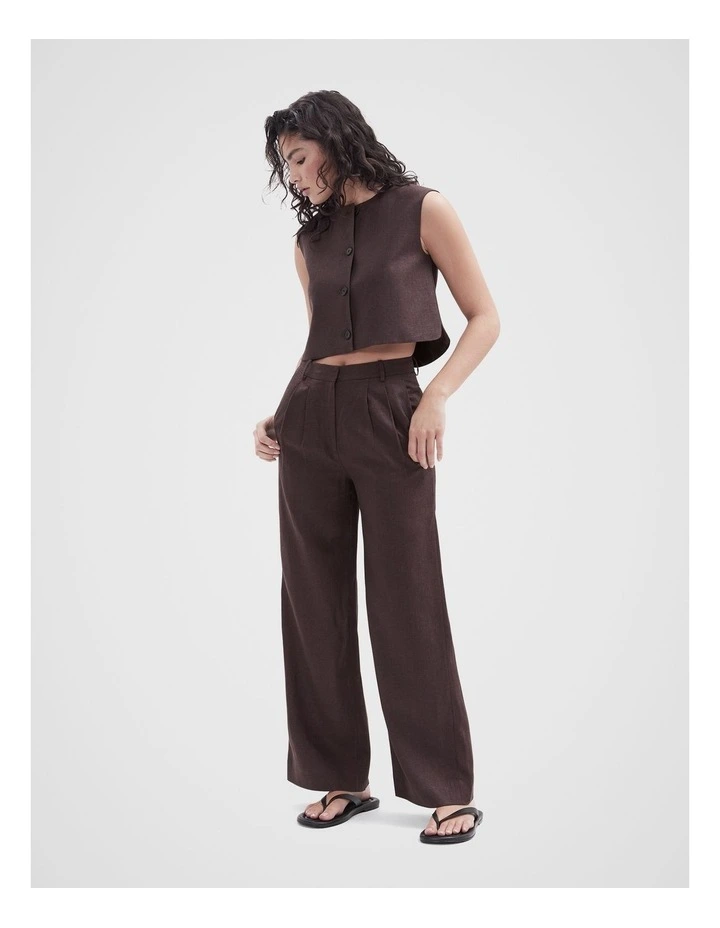 Linen Wide Leg Pant in Brown image 5