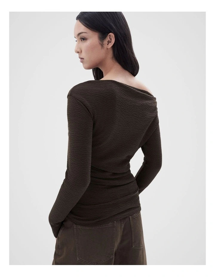 Textured Long Sleeve Top in Brown image 2