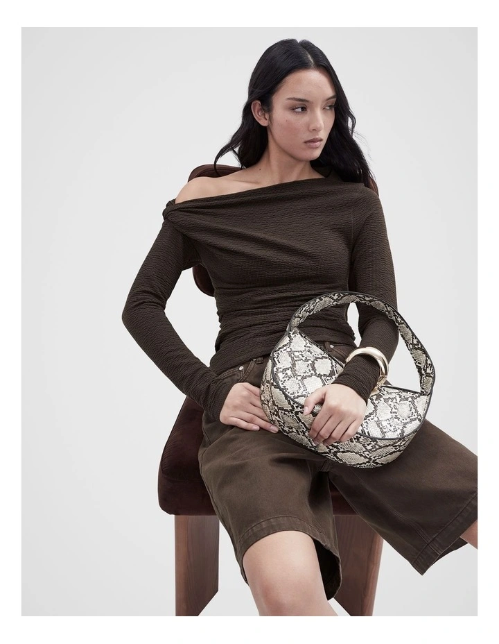 Textured Long Sleeve Top in Brown image 4