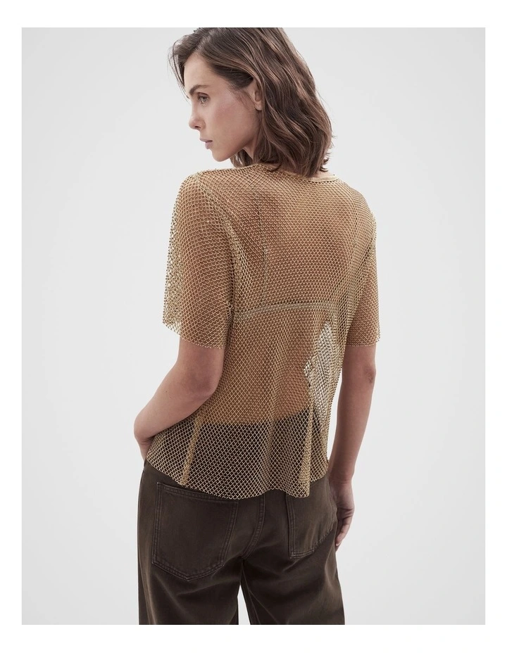 Metallic Mesh Tee in Brown image 2