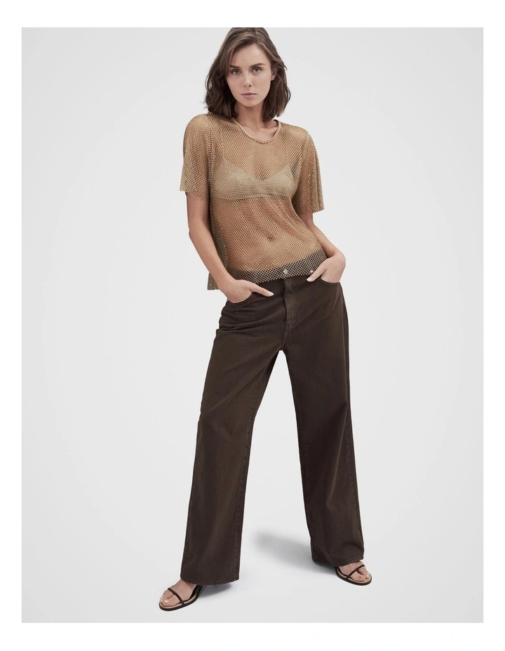 Metallic Mesh Tee in Brown image 4