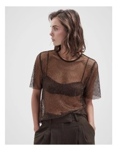 Metallic Mesh Tee in Brown