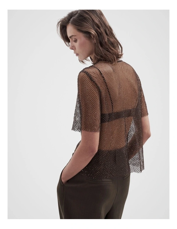 Metallic Mesh Tee in Brown image 2