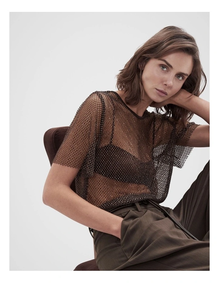 Metallic Mesh Tee in Brown image 3