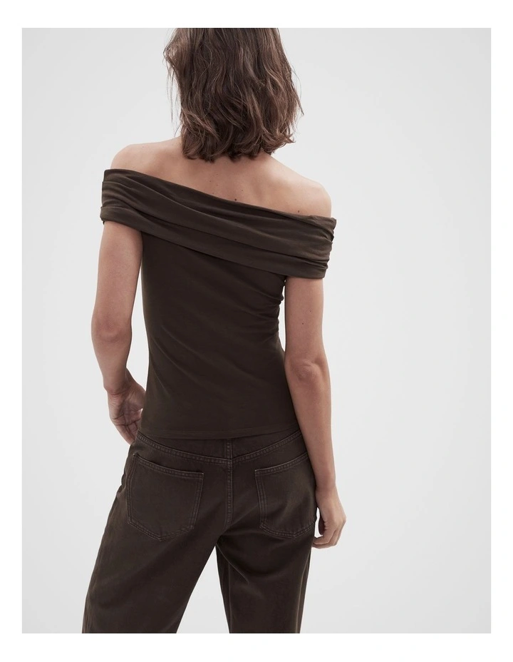 Off Shoulder Top in Brown image 2