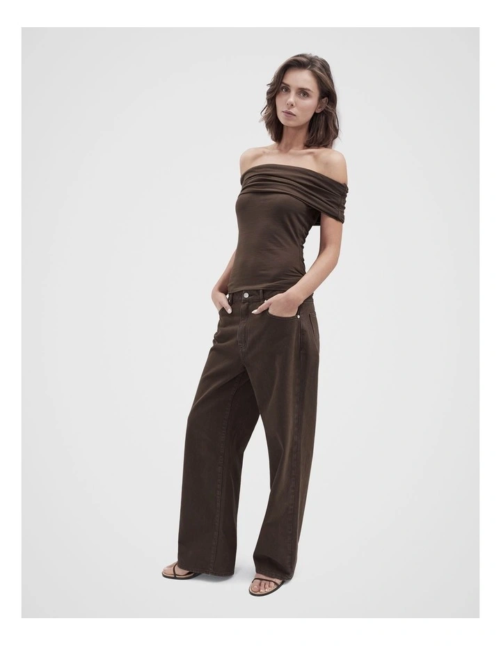 Off Shoulder Top in Brown image 4