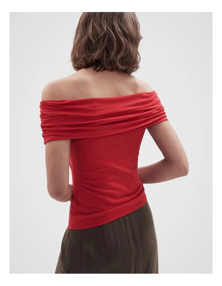 Off Shoulder Top in Red image 2