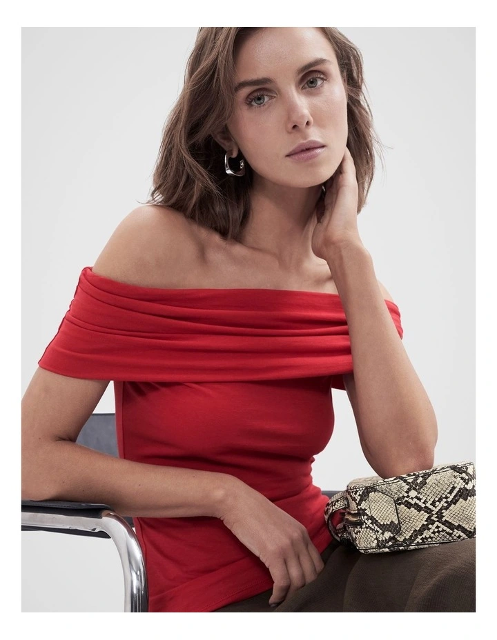 Off Shoulder Top in Red image 3