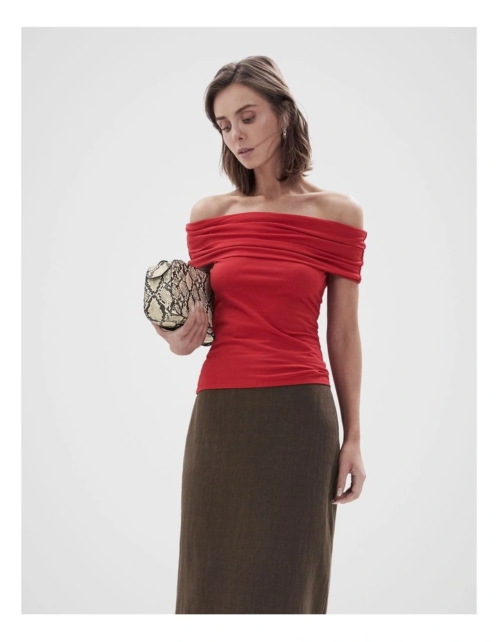 Off Shoulder Top in Red image 4