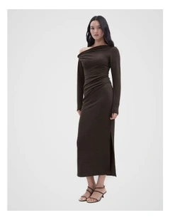 Textured Long Sleeve Dress in Brown