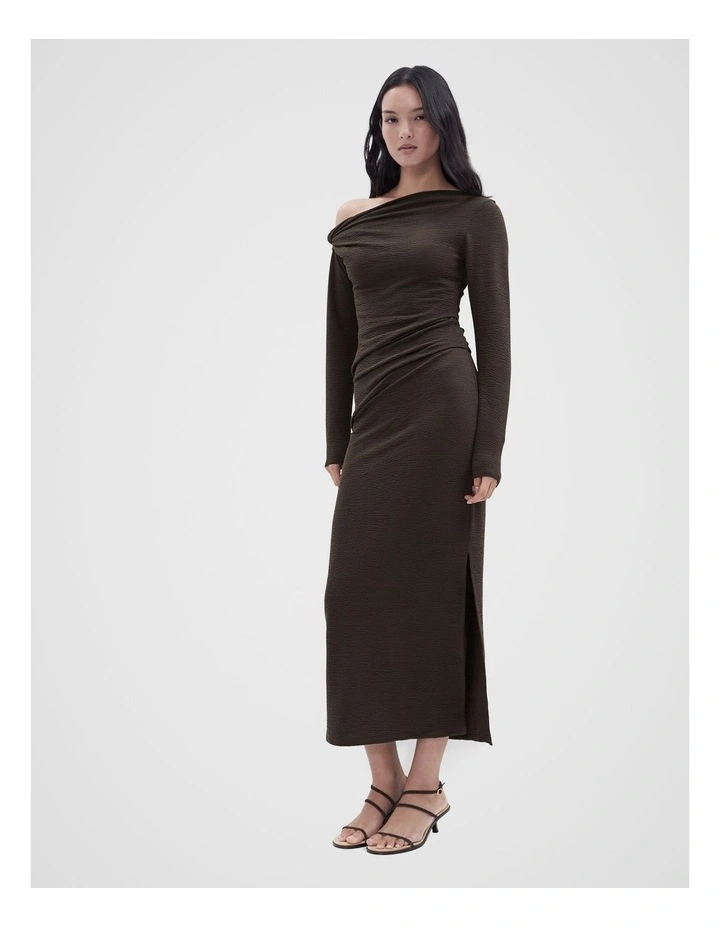 Textured Long Sleeve Dress in Brown image 1