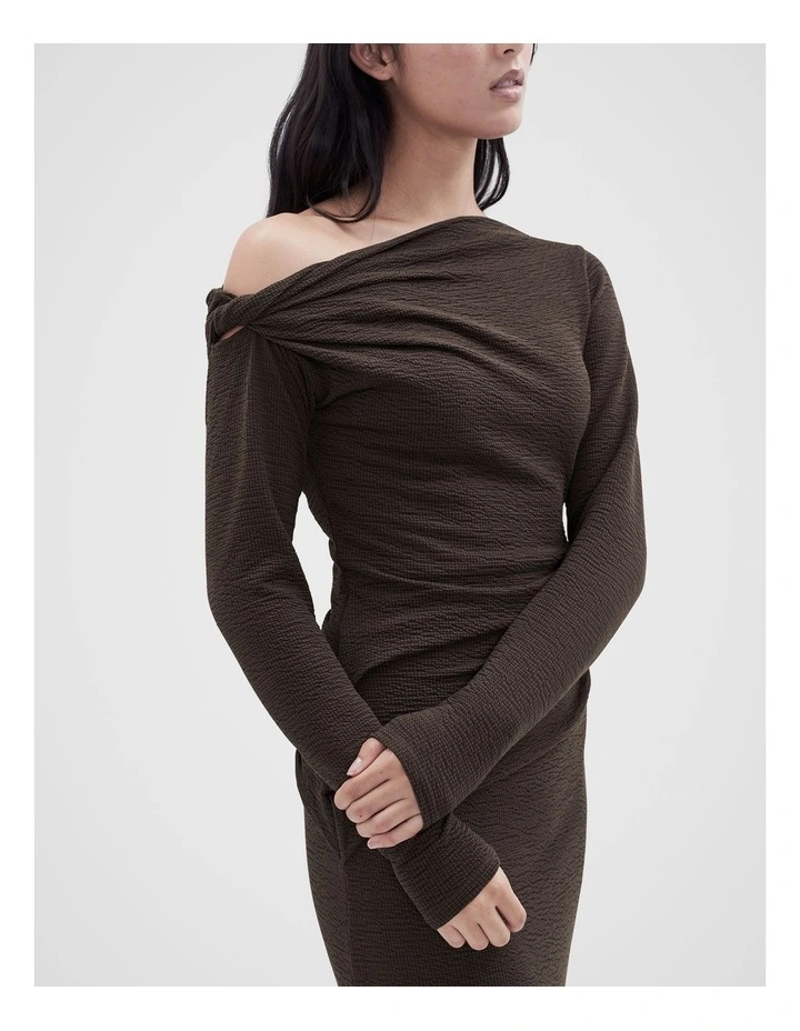 Textured Long Sleeve Dress in Brown image 3