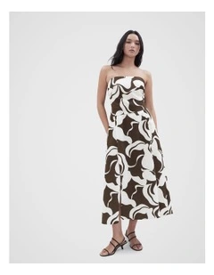 Strapless Midi Dress in Brown