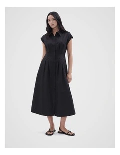 Collared Midi Dress in Black