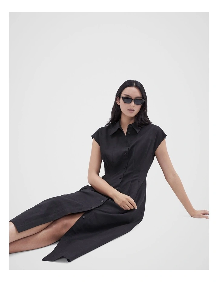 Collared Midi Dress in Black image 4
