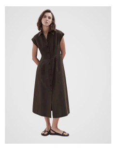 Collared Midi Dress in Brown
