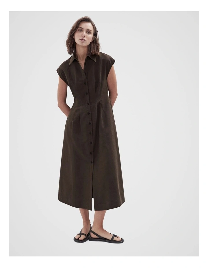 Collared Midi Dress in Brown image 1
