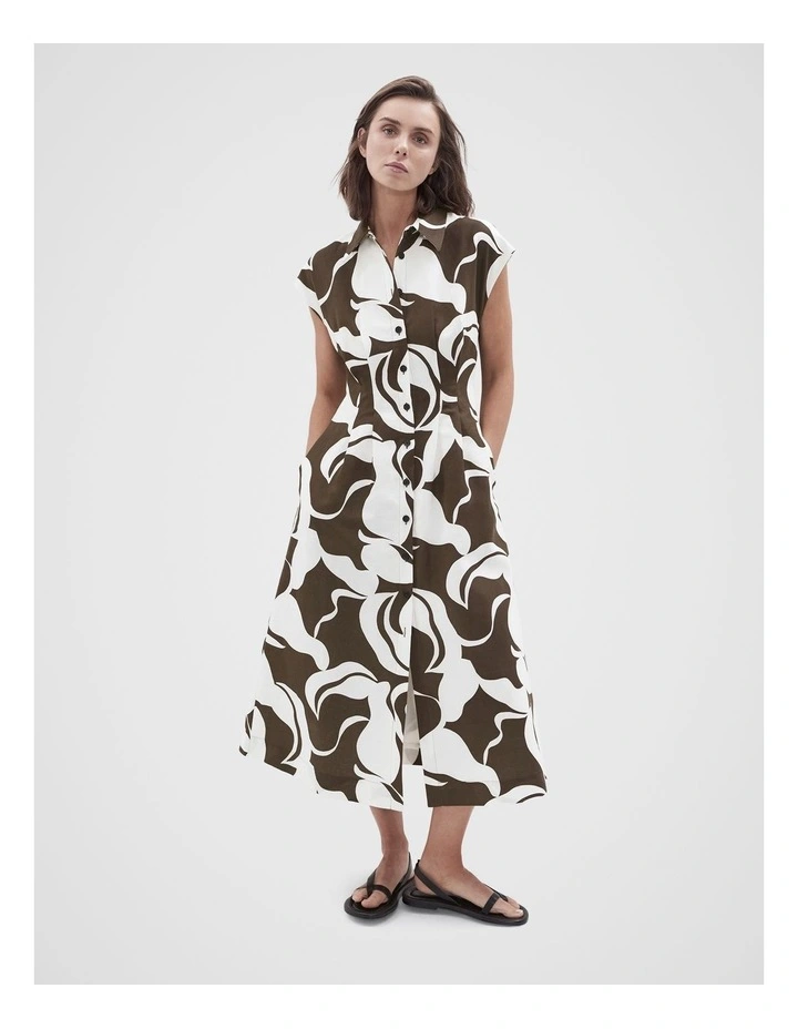 Collared Midi Dress in Brown image 1