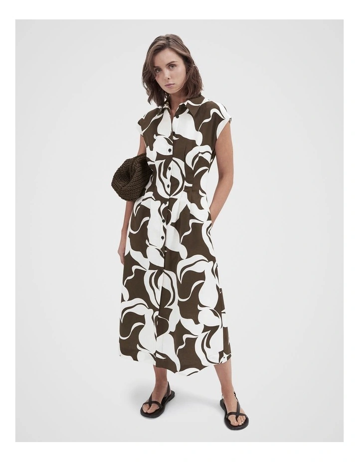 Collared Midi Dress in Brown image 4