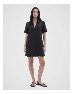 Collared Linen Dress in Black