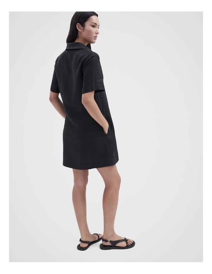 Collared Linen Dress in Black image 2