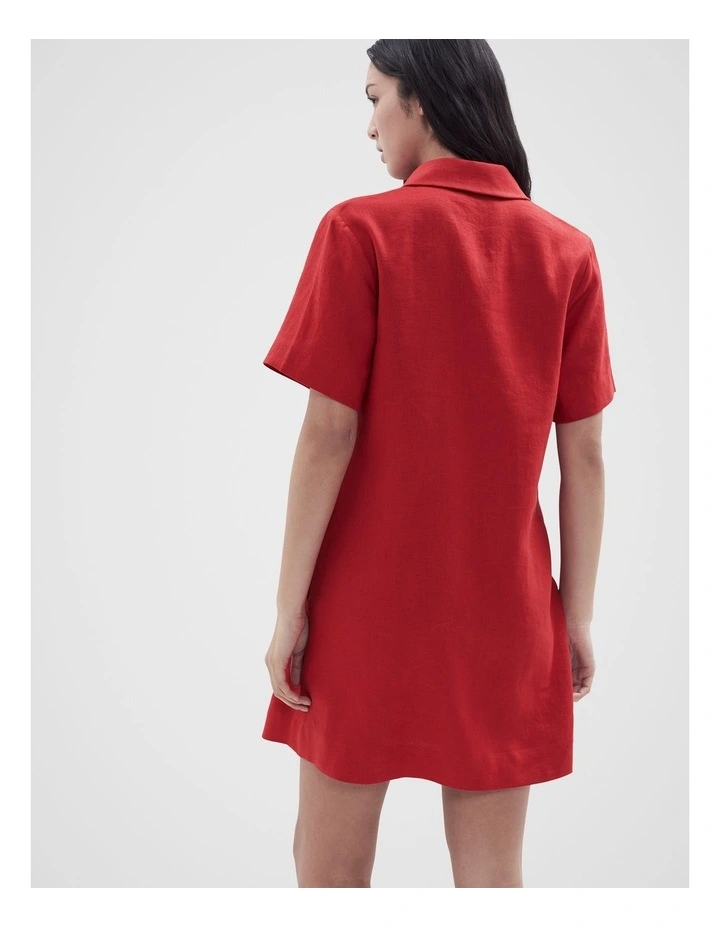 Collared Linen Dress in Red image 2