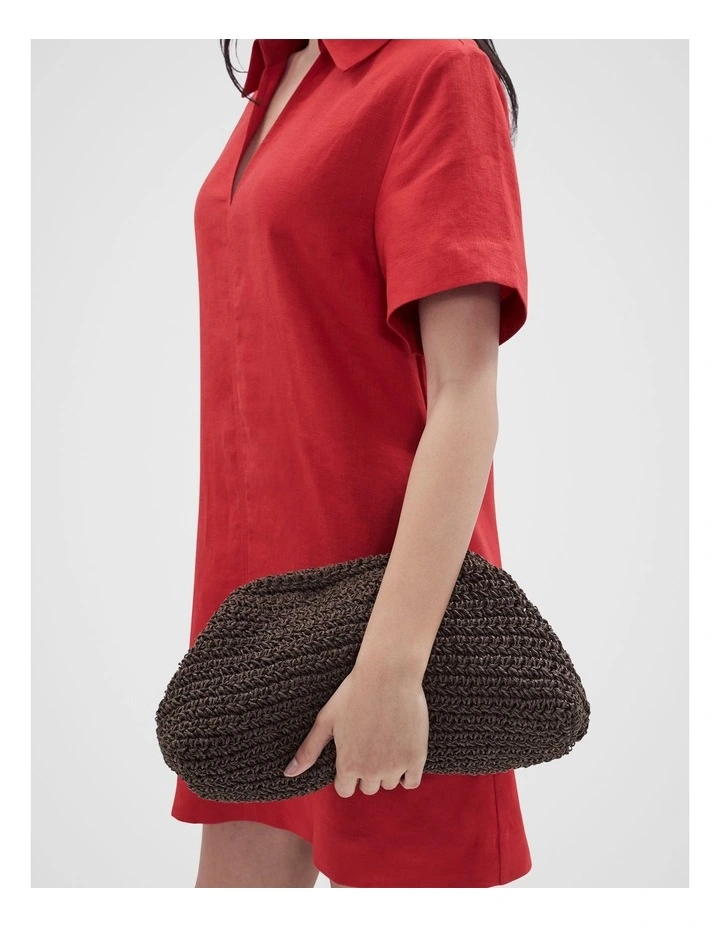 Collared Linen Dress in Red image 3