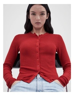 Button Through Knitted Top in Red